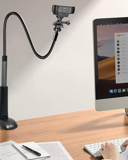 30 Inch Webcam Stand Camera Mount, Upgraded Thick Base Flexible Gooseneck Camera Stand Desk Webcam Mount Clamp for Logitech Webcams C930e C930 C920 C922x C922 Brio 4K C925e C615, Gopro Hero 8 7 6 5 4