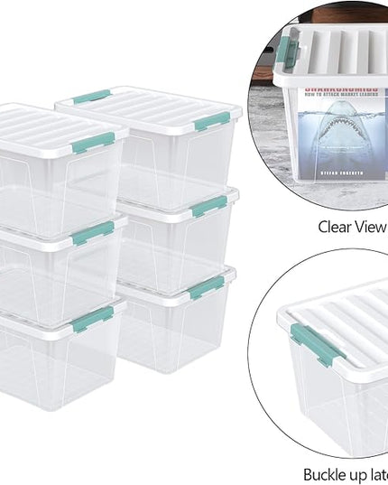 Gainhope 6 Pack 35 L Clear Plastic Storage Bin, Latch Storage Box with Lid
