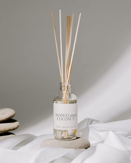 Sweet Water Decor Mango and Coconut Reed Diffuser Set - Pineapple, Mango, Orange, Coconut Milk Scented Diffuser for Home - Summer Home Decor and Air Freshener