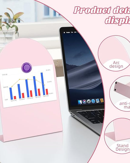 Magnet Display - 2 Pack Pink Magnetic Bulletin Board with 10 Multi-Color Magnets, 11" x 7.8" Magnet Display Board for Offices, Homes, Photos, and Documents (Arched)
