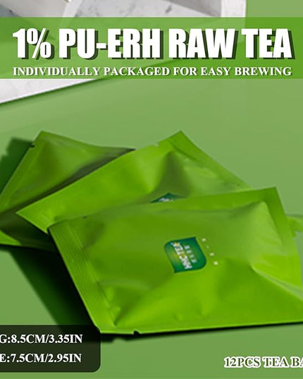 Organic Pu-erh Tea Bags - Raw Chinese Organic Pu erh Dark Tea 12 Pack, 1.5g Each Pu'erh Tea Bag, from Ancient Tree 2018 Aged Earthy Flavor Rich Antioxidants, Daily Breakfast Drinking Gift