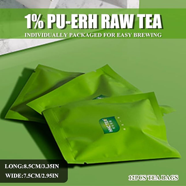 Organic Pu-erh Tea Bags - Raw Chinese Organic Pu erh Dark Tea 12 Pack, 1.5g Each Pu'erh Tea Bag, from Ancient Tree 2018 Aged Earthy Flavor Rich Antioxidants, Daily Breakfast Drinking Gift