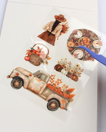 Dwpetzo Fall Landscape Pre-Cut Autumn Journal Sticker Book, Transparent PET Watercolor Scrapbook Stickers for Junk Journaling Supplies, Scrapbooking, Collage, Bujo, 20 Sheets
