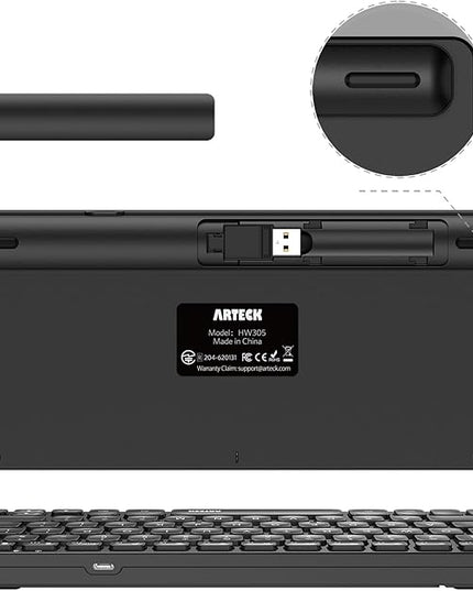 Arteck 2.4G Wireless Keyboard Ultra Slim and Compact Wireless Keyboard with Media Hotkeys for Computer/Desktop/PC/Laptop/Surface/Smart TV and Windows 10/8/ 7 Built-in Rechargeable Battery