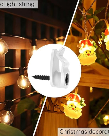 GEZIDEA String Light Hanger Hooks, Screw in Hooks for Hanging Christmas Lights, White, 50 Pack (Big)