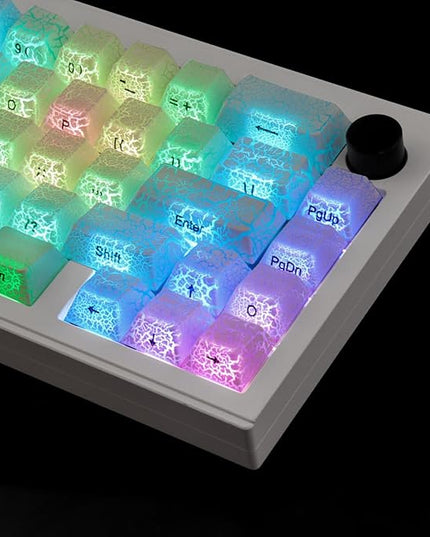 Tsungup Custom Keycaps, 123 Keys Ice Cracks Shine Through PBT Side Printed Keycaps 75 Percent,Cool White Keycap Set Cherry Profile Keyboard Key Caps for Cherry MX Mechanical Keyboards