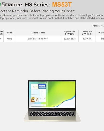 Smatree MS53T Hard EVA Protective Sleeve Case with Stand Compatible for 14 inch Acer Swift 1 Laptop-SF114-34-P7FH