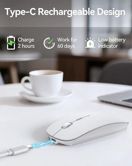 TECKNET Bluetooth Wireless Mouse, Rechargeable Silent Portable Computer Mouse, 6 Adjustable DPI, Dual Mode (Bluetooth 5.2/3.0 and 2.4G USB Receiver) for Laptop, iPad, MacBook, PC, Desktop, Android