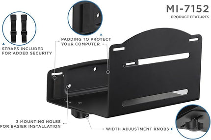 Mount-It! CPU Wall Mount Bracket, Desktop Computer Tower Holder with Safety Straps, Heavy Duty Size Adjustable CPU Holder, Steel, Black, 22 Lbs Capacity, Saves Floor and Desk Space