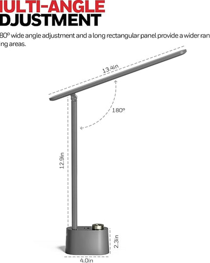 Honeywell HWT-H01 LED Desk Lamp Stepless Dimmable Table Lamp with USB A+C Dual Charging Port Eye-Caring Foldable Desk Light with 3 Color Modes for Home Office Bedroom Reading Study Sunturalux (Gray)