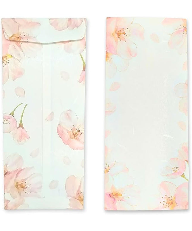 Japanese Cherry Blossom Envelopes 8 Pack, Made in Japan, (Light Pink), Elegant Washi Paper, Self Sealing, Sakura