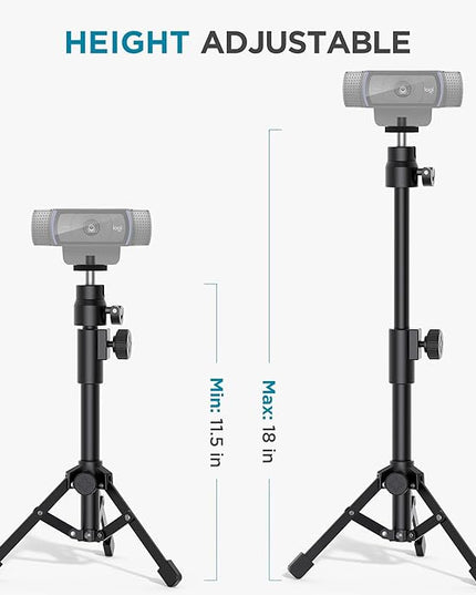 InnoGear Webcam Tripod, Extendable Webcam Stand for Desk Camera Stand Mount with Phone Holder for Webcam C922 C930e C920S C920 C615 C960 C920x BRIO 4K NexiGo N60, Right Light, GoPro with 1/4" Thread