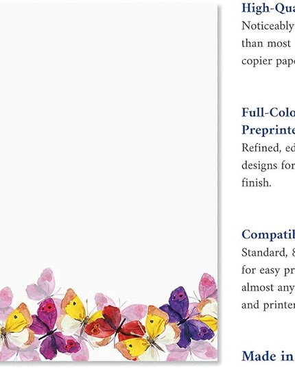 Current Summer Butterfly Letter Paper - Spring Stationery Papers With Decorative Butterflies Border, Printable Holiday, Wedding & Bridal Shower, & Invitation Sheets, Set of 25, 8 1/2" x 11"