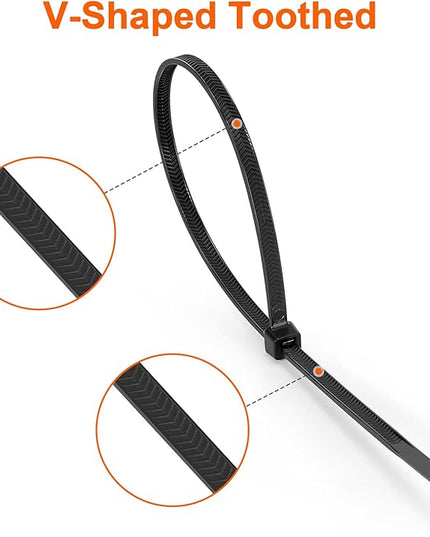 Zip Ties Assorted Size,8+12+14 Inch V-Shaped Toothed Double Sided Toothed,100 LBS Tensile Strength Heavy Duty Cable Wire Ties More Durable Nylon Tie Wraps for Indoor Outdoor（1000 Pack）