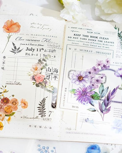 Obujopal 100 Pcs Autumn Flower Stickers for Scrapbooking Junk Journal Card Making CollageNotebook Diary Planner Letter Envelope Water Bottle Phone Case Craft Decoration (Autumn)