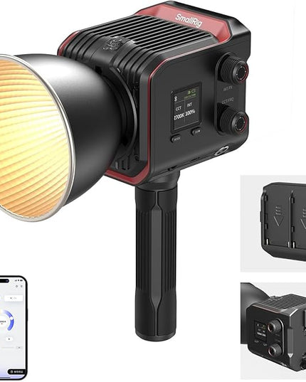 SmallRig RC 100B COB Video Light with Handle, 100W Bi-Color 2700K-6500K, Type-C Fast Charging, Built-in Battery Plate, App Control for Photography, Photo Studio, Mobile Version (Without Battery) 4894