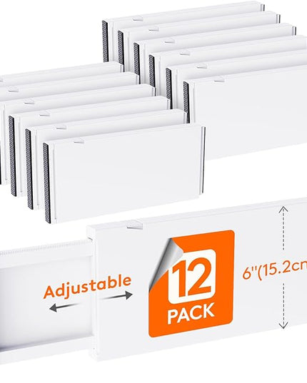 Lifewit 12 Pack Drawer Dividers Plastic 6" High, 13.5-22" Adjustable Drawer Organizers for Clothes, Expandable Dresser Separators in Bedroom/Bathroom/Kitchen/Fridge/Office Organization and Storage