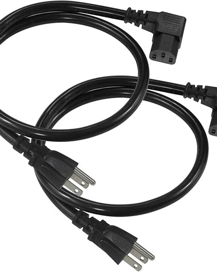 [2PACK] 2FT 90 Degree Computer Monitor Power Cord - NEMA 5-15P to Right Angle C13 Cord, 13A 125V, 16AWG, Black Replacement Angled Printer/TV 3 Prong AC Power Cord, PC Power Supply Cable