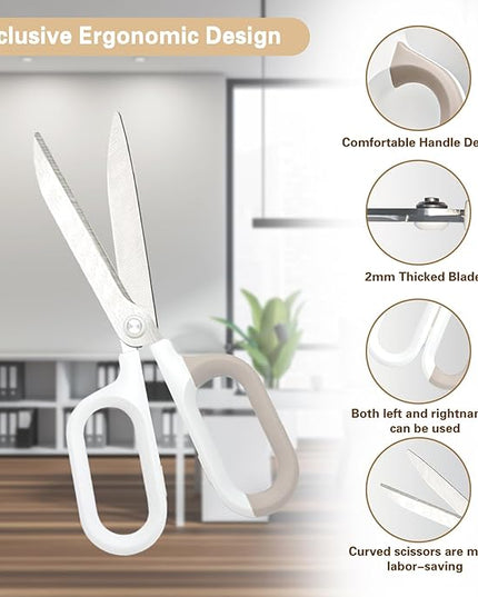 White Office Scissors with Comfort-Grip Handles, Cute scissors, Sharp Craft Scissors for DIY Art, Sewing, Fabric, Student, Teacher, and Home Use(7", White-1Pack)