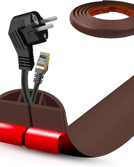 Floor Cord Cover Self Adhesive Cord Hider,10FT Cable Management, Extension Strip Protector for Wires, Prevent Cable Trips for Offices, Gyms, Exhibitions Cavity:0.51"(W) x 0.3"(H) Coffee