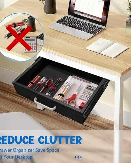 Upgrade Wood Under Desk Mounted Sliding Pull-out Drawer, Ball-Bearing Slides Under Desk Drawer Storage Organizer, Hanging Drawers for Desk, Hidden Desktop Organizer for Office Desks, Tables - Black