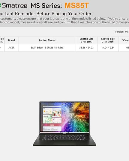 Smatree MS85T Hard EVA Protective Sleeve Case with Stand Compatible for 16 inch Acer Swift Edge 16 Laptop - SFA16-41-R6YS Waterproof Sleeve, White