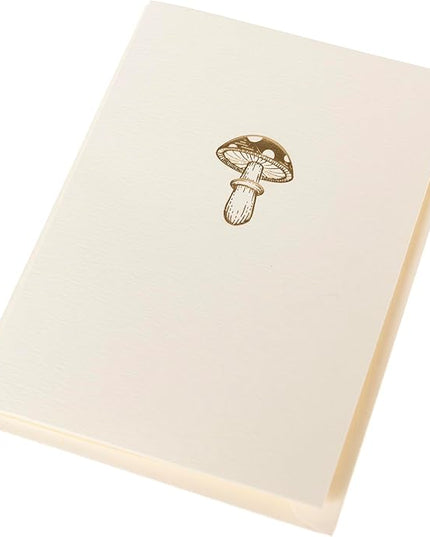 Graphique Mushroom Cards, Pack of 10 Cards with Envelopes, All Occasion Greetings, Blank Inside, Gold Foil Embossing, La Petite Press Collection Boxed Set, 3.25" x 4.75"
