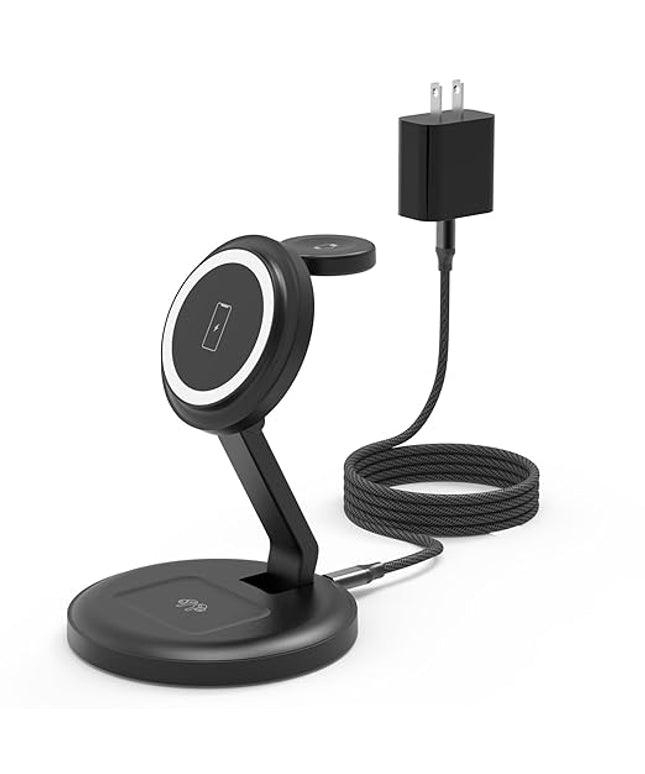 Charging Station, 3 in 1 Foldable Wireless Charger iPhone Charging Station Charger Stand Multiple Devices for Apple, with PD Adapter and USB C Cable for iPhone 17/16/15/14/13,iWatch,AirPods All Series