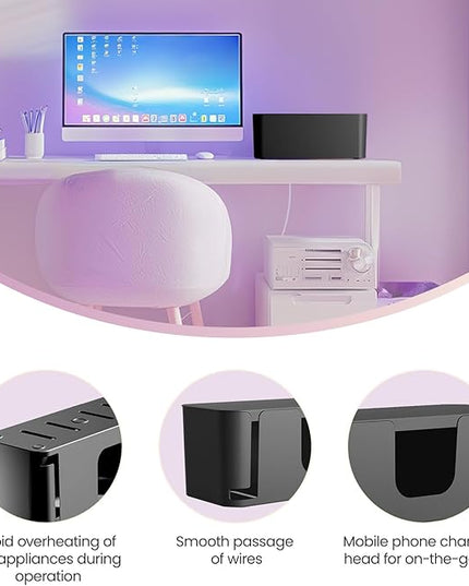 DELAMU 2 Pack Black Cable Management Box Cord Hider Box, Large Power Cord Organizer Box for Gaming Desk, Home, Office, Hide TV Wires, Router Box Hider, Floor Cord Covers, Baby & Pet Friendly