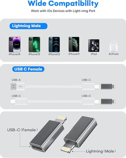 MFi Certified USB C to Lightning Adapter 4-Pack, 27W Fast Charging & Data Sync, Lightning to USB Type C Cable Adapter Compatible with iPhone 14/13/12/Pro/Max, iPad, AirPods, with Anti-Loss Lanyard
