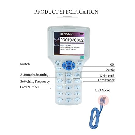 RFID Copier RFID Reader Writer Multi-Frequency RFID Card Reader Smart Card Decoder with Free Software and USB for Access Control Home Security