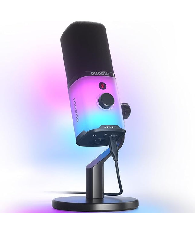 MAONO Dynamic Gaming Microphone: USB/XLR Streaming Mic for PC Podcast Recording, Custom Software, RGB, Mute Button, Gain Knob, 48kHz/24bit Studio Desktop Mic for YouTube Video Creation -PD100X RGB