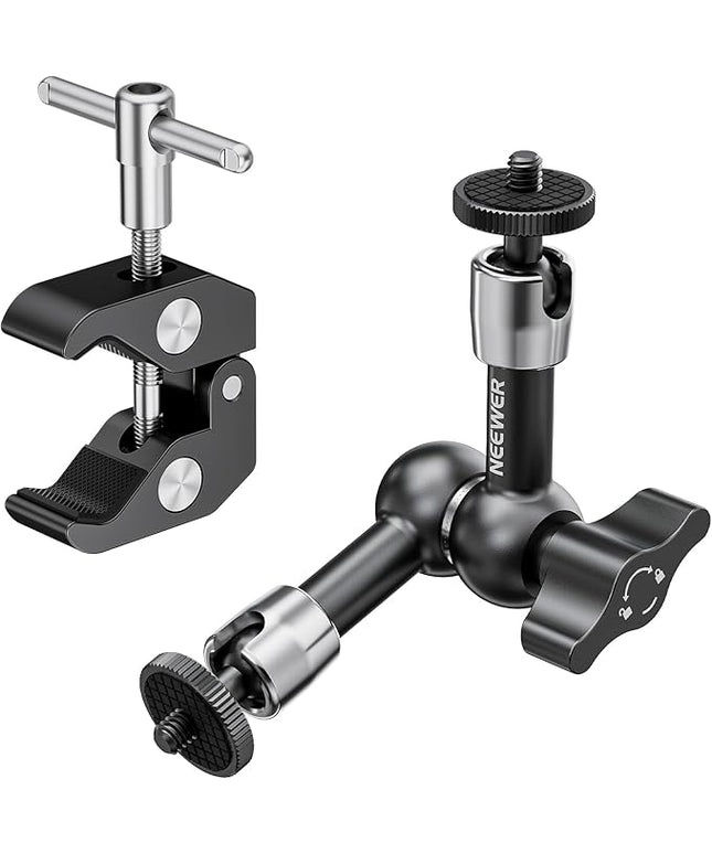 NEEWER 6"/15cm Adjustable Magic Arm with Super Clamp, 1/4" & 3/8" Threads, 1/4" Screws for Flash/LED Light/Microphone/Monitor, Compatible with SmallRig Camera Cage, Max Load: 4.4lb/2kg, ST15C
