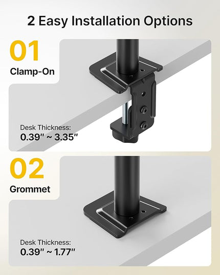monTEK Stable Vertical Dual Monitor Mount, Stacked Desk Stand for Two 17-32 inch Screens, Full Motion Arm with Tilt, Swivel, Rotation, Supports 22 lbs per Arm, C-Clamp/Grommet Base, VESA 100×100mm Max
