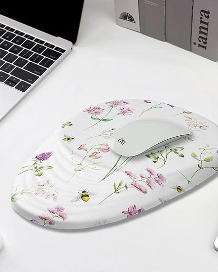 Floral Ergonomic Mouse Pad Wrist Support, Pretty Flowers Mouse Pad with Wrist Rest, Foam Massage Design & Non-Slip PU Base MousePads for Pain Relief, Desk, Office, Home