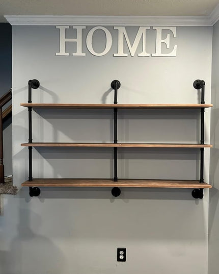 Floating Shelves for Wall Bookshelf Industrial Pipe Shelving Shelves Natural Wood Planks 60 inch Rustic Wall Shelves Hanging Bookshelves Farmhouse Kitchen Shelving