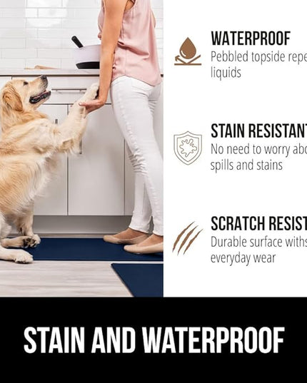 GORILLA GRIP 2 Pack Comfortable Cushioned Kitchen Mats for Floor, 17x29 + 17x59, Waterproof and Stain Resistant, 1/2 Inch Thick Soft Ergonomic Standing Desk Anti Fatigue Mat, Foam Supports Feet, Navy