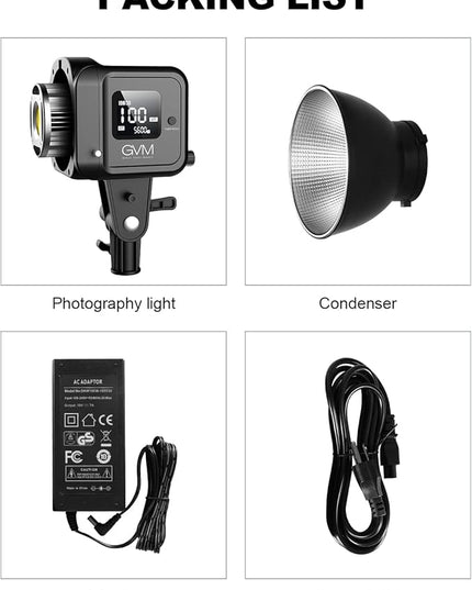 GVM 80W Video Light, Continuous Lighting for Photography with Bowens Mount, 2700~7500K, 44100Lux/0.5m Studio Light with APP, CRI 97+ Bi-Color 8 Scene Lights Support AC Adapter & NP Battery