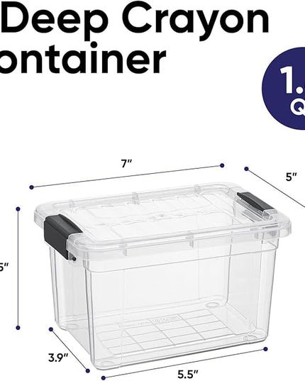 Superio Mini Storage Container Plastic Crayon Box Art Supplies and Sewing Case Stackable Clear Small Organizer for Beads, Stationery, Chalk, and Food, 1.4 Quart, 6 Pack