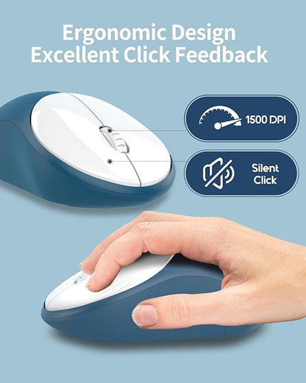 Wireless Keyboard and Mouse,Cute Retro Typewriter Computer Keyboard and Mouse Sets,Full SIze 2.4G Cordless Colorful Round Keycaps Keyboard with Silent Mouse for PC Window Laptop Home Office-White Blue