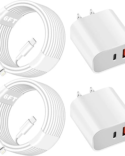 Fast Charger for iPhone,Dual Port A/C Apple iPhone Charger Fast Charging Block,2Pack Quick Double A/C iPhones Wall Chargers Adapter,6FT USB C to Lightning Cable for iPhone14 ProMax/13/12/11/XS/XR/iPad