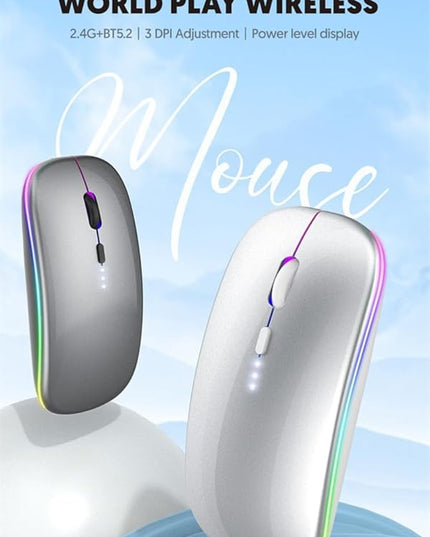 Wireless Bluetooth Mouse Rechargeable Laptop Mouse Portable LED Powered Display Computer Mice Use(BT5.2 or USB 2.4G) Dual Mode Connection Silent Slim Mice for Laptop Tablet/MacBook/PC (Silver)
