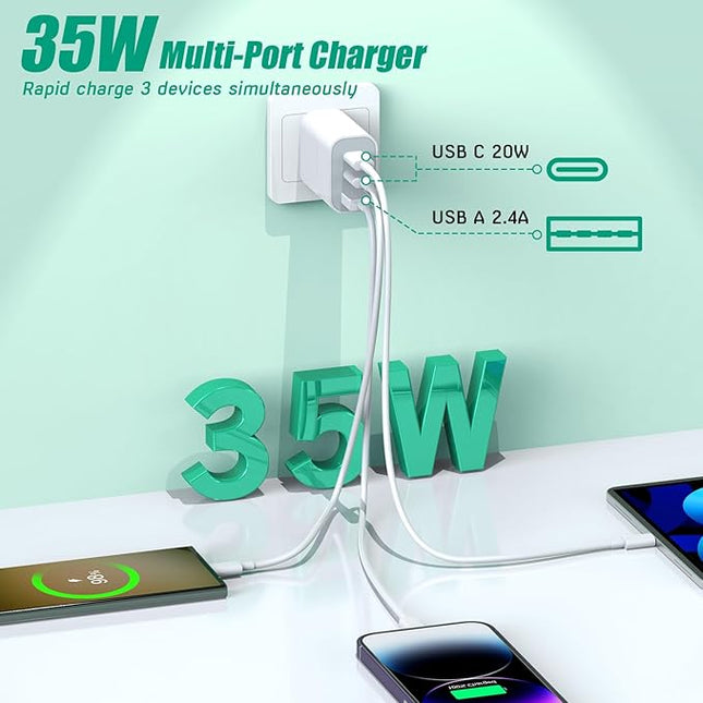 35W Fast USB C Charger Block Double Port USB C Charger PD+QC Wall Plug Multiport Block Cube Compatible with iPhone 17/17 Pro/16 Pro Max/16 Plus/iPhone 15/15 Pro/15 Pro Max/14/13/12/X/iPad Pro/Mini/Air