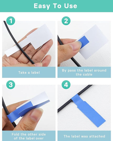 750 PCS Cable Labels, 12 Colors Waterproof Cable Tags Wire Labels for Cable Management, Self Adhesive Wire Label Printable for Laser Printer and Handwriting