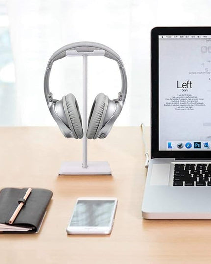 Deear Headphone Stand Gaming Headset Holder Universal Aluminum Metal Headphone Holder Hanger with Aluminum Supporting Bar Flexible Headrest ABS Solid Base for All Headphone,White
