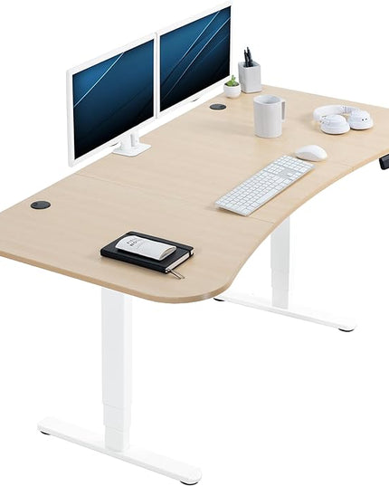 VIVO Electric 63 x 32 in Dual Motor Standing Desk, Memory Height Adjustment, 2B Series, Light Wood Top White Frame, DESK-KIT-2W1C