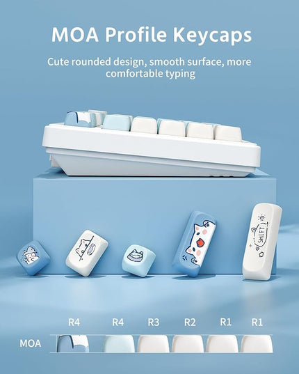MOA Profile Keycaps - Cute Kitten Theme, PBT Key caps Dye-Sublimation, Custom 131 Keys Set for Cherry Gateron MX Switches Mechanical Keyboard
