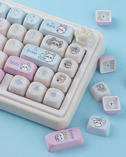 Sunzit PC&PBT Keycaps, Cute Chiikawa Keycap Set, Jelly Jade & Dye-Sublimation Custom MOA Profile Key caps Keyboard Keycaps for 100%, 75%, 65%, 60% MX Switches Mechanical Keyboard