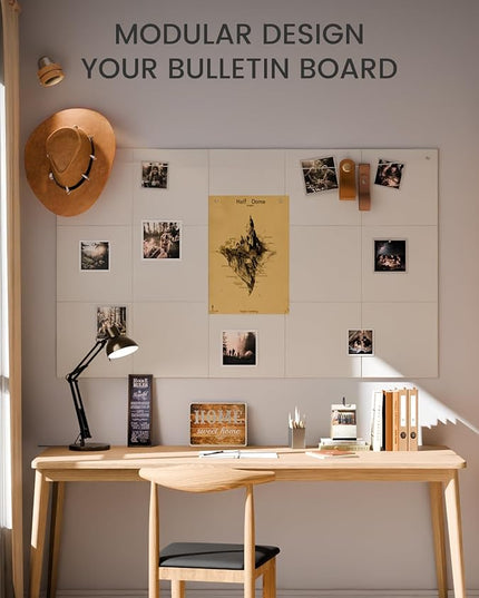 Fluxynara Large Felt Bulletin Board 36" x 24" Cork Board Alternative-6 Pack with 40 Safe Removable Adhesive Tabs, Cork Boards for Walls Cork Board for Home Office Classroom Pin Board - Milky White