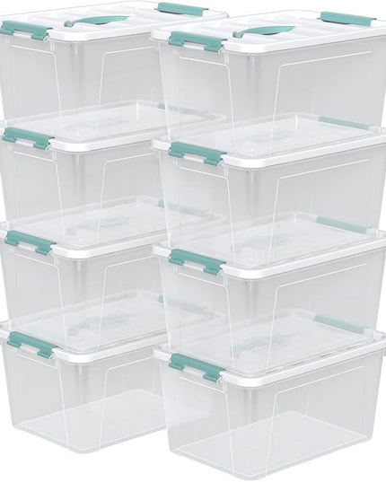 14 Quarts Latching Storage Containers, 8-Pack Clear Plastic Tote Boxes with Lids and Handles